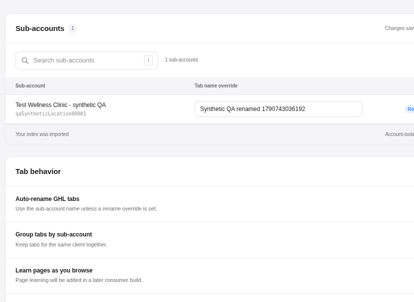 Real EzTabs settings and rename override screen using synthetic QA data